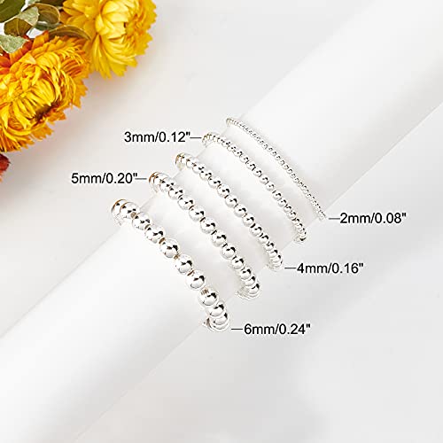PH PandaHall 5 Sizes Smooth Round Beads, 300pcs 14K Silver Plated Beads Little Round Bead Seamless Ball Bead Long-Lasting Spacers for Hawaii Layered Bracelet Necklace Jewelry DIY Crafts 2/3/4/5/6mm - color: Silver