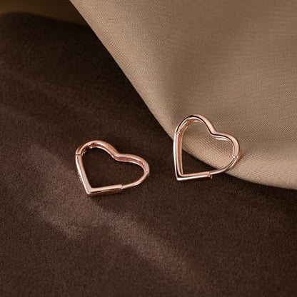 Reffeer Solid 925 Sterling Silver Heart Earrings Hoop Minimalist Sleeper Huggie Earrings For Women - color: C-Rose
