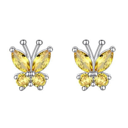 Suplight Butterfly Stud Earrings 925 Sterling Silver 14K Gold Brithstone Earrings for Women Brithstone Jewelry Gifts - color: 11.November ( Citrine), size: Silver