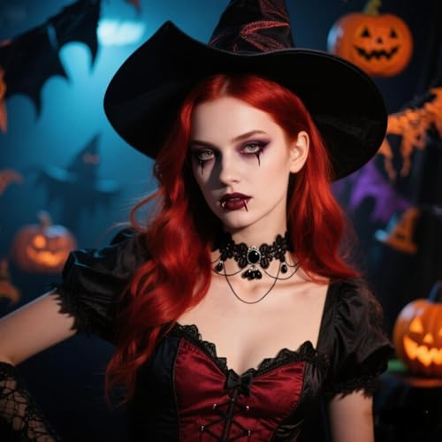 Todenb Gothic Choker Witch Necklace for Women Lace Vampire Collar Necklace Y2K Goth Black Zirconia Pendant Necklaces Halloween Dark Bridal Vampire Witch Party Jewelry Accessories - style: Style-F