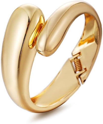 Gold/Silver Cuff Bangle Bracelets For Women Chunky Waterdrop Twisted Hinged Bangle Bracelets Minimalist Arm Cuff Bracelet Jewelry Gifts - color: 5Gold