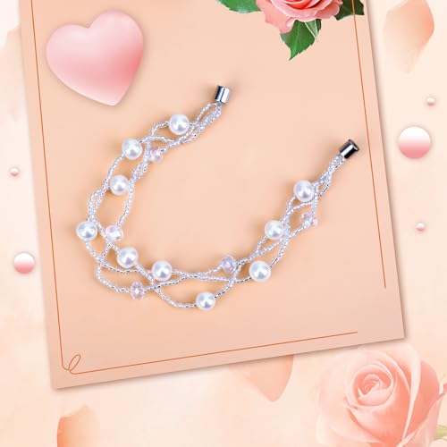 Coolrunner Ladies Faux Pearls Accent Off White Stretch Wrist Bracelet Jewelry (Pearl style3) - style: Style 3