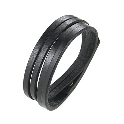 HZMAN Men's & Women's PU Leather Wrap Bracelet - Handmade Steampunk Style Wristband (8.0 Inch) - color: Black