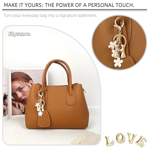 Floral Series Initial Bag Charm, Cute Flower & Bubble Letter Purse Charms, Keychain Accessories Gift for Women - color: White Flower, style: H