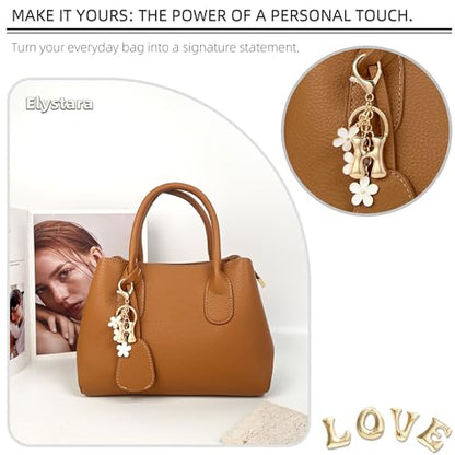 Floral Series Initial Bag Charm, Cute Flower & Bubble Letter Purse Charms, Keychain Accessories Gift for Women - color: White Flower, style: H