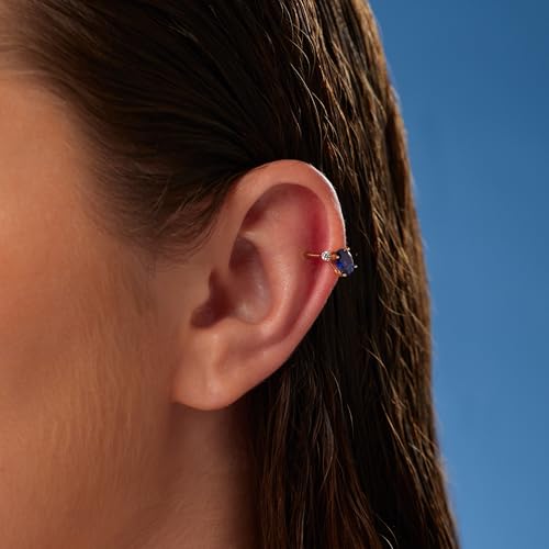 MILLA Ear Cuffs Non Piercing, Birthstone Jewelry, 14K Gold Plated over 925 Sterling Silver Half Hoop Dainty Earrings for Women Trendy with CZ Stones, Lightweight and Hypoallergenic - color: 09 September - Sapphire