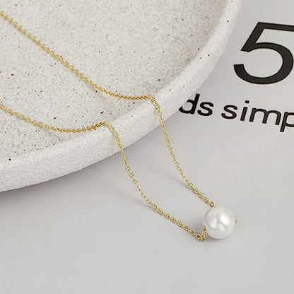 Kyerlyn Dainty Pearl Pendant Necklaces for Women 14K Gold Plated Handmade Layered Pearl Chain Necklace Delicate Layered Pearl Necklace Everyday Jewelry Gift - color: 1 Pearl-Gold