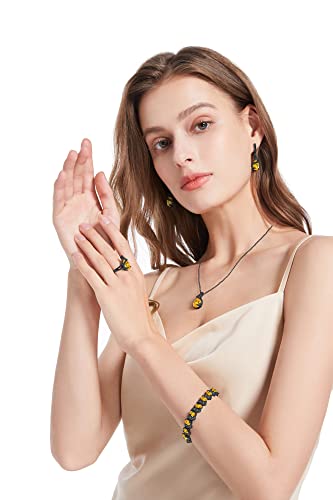 GZWHD Jewelry Set for Women Water Drop Cubic Zirconia Artificial Crystal Earrings Pendant Necklace Open Ring Tennis Bracelet Wedding Anniversary Birthday Engagement Gift for Bridesmaid Wife Girlfriend Friend - color: Black Gun-Yellow