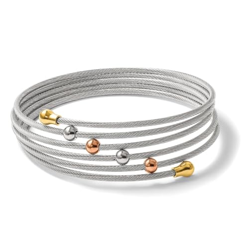 Chisel Flexible Coil Bangle in Rose & Yellow IP-Plated Stainless Steel