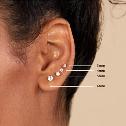 Stainless Steel Stud and Hoop Earrings Sets for Ear Stacks | Choose gold or silver pearl studs, CZ studs, flat backs, butterfly backs, hoops and multi-pair ear stack sets. - color: 4 Pairs Gold-Flat Back