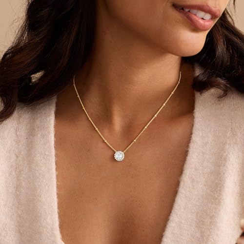 Turandoss Cubic Zirconia Necklace for Women, 14K Gold Plated Necklace | Gold Choker Necklace for Women, Trendy CZ Pearl Necklace, Simple Wedding Prom Jewelry, Bridesmaids Gifts - color: "Circle Zircon