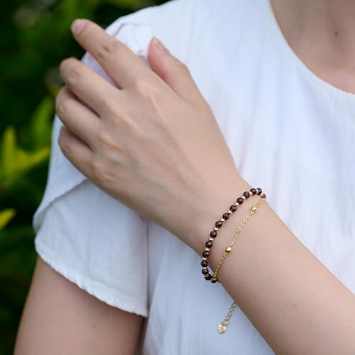 Farfume Crystal Beaded Bracelets for Women 4mm Natural Stone Jewelry Gifts | Natural Beads Gemstone,Handmade,Helper Tool,Yoga Protection,Hypoallergenic,Durability Wear - color: Garnet-Passion & Vitality