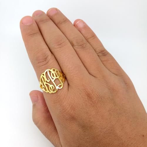 Custom Monogram Ring Personalized Initial Ring Women Men Christmas Valentine Birthday Gift - Gold Silver Rose Gold - color: Monogram Ring