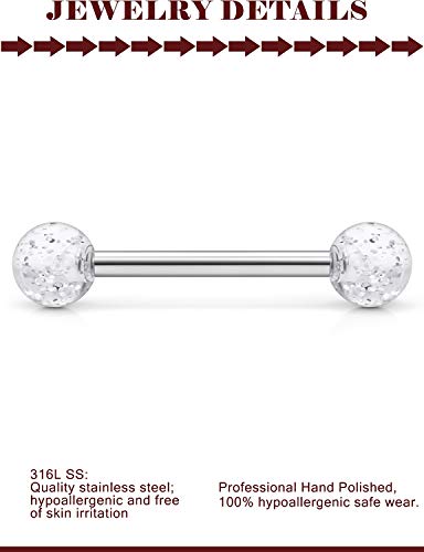 Prjndjw 14Pcs 14G Surgical Steel Tongue Rings Teaser Double Barbell with Slave Ring Body Piercing Jewelry for Women Men, Skull/Flower/Silicone Soft Spike Ball/Glitter Ball Closure
