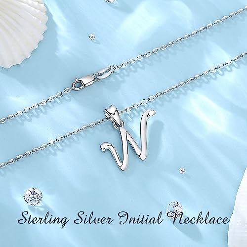EUDORA Sterling Silver Initial Necklaces for Women, Classic 26 Letter Neckless Gifts for Girls, Sister, Mother Daughter, 18 inch Chain - style: W