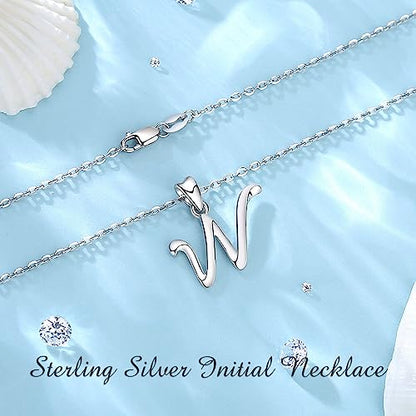 EUDORA Sterling Silver Initial Necklaces for Women, Classic 26 Letter Neckless Gifts for Girls, Sister, Mother Daughter, 18 inch Chain - style: W