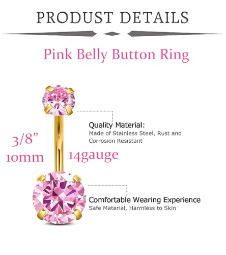 MODRSA Gold Belly Button Ring Dangle Belly Rings Silver Pink Dangling Dangly Belly Button Piercing Hypoallergenic Surgical Steel Opal Butterfly Navel Rings for Women Cute Dainty Navel Jewelry - color: C32-3pcs- pink gold