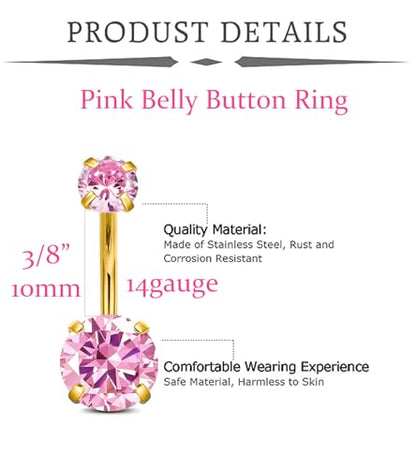 MODRSA Gold Belly Button Ring Dangle Belly Rings Silver Pink Dangling Dangly Belly Button Piercing Hypoallergenic Surgical Steel Opal Butterfly Navel Rings for Women Cute Dainty Navel Jewelry - color: C32-3pcs- pink gold