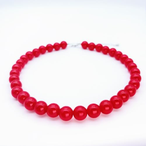Red Beaded Necklace for Women Chunky Beaded Necklace Adjustable Acrylic Bead Choker Necklaces Big Statement Necklaces Jewelry Accessories - color: 12MM Chunky Red Necklace