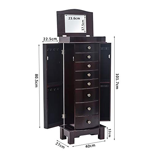 Vasitelan Standing Jewelry Armoire Cabinet Chest Jewelry Armoire with 8 Drawers,Jewelry Box Storage Organizer with Mirror, Retro Standing Wood Jewelry Cabinet - color: Style 2