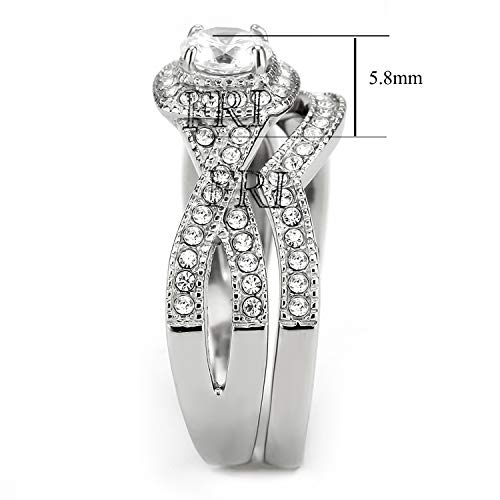 Stainless Steel Rings for Women Infinity Wedding Set Round CZ Cubic Zirconia Halo Engagement Bridal Jewelry Set