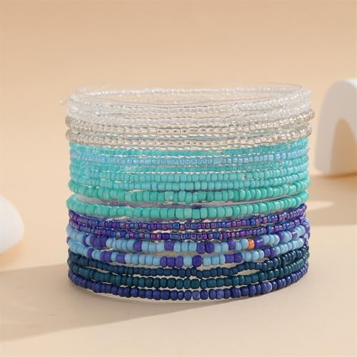 18Pcs Boho Stackable Beaded Bracelets for Women Colorful Handmade Multilayered Rice Beads Anklets Set Summer Beach Bohemian Jewelry Gift - color: Style 1 Blue