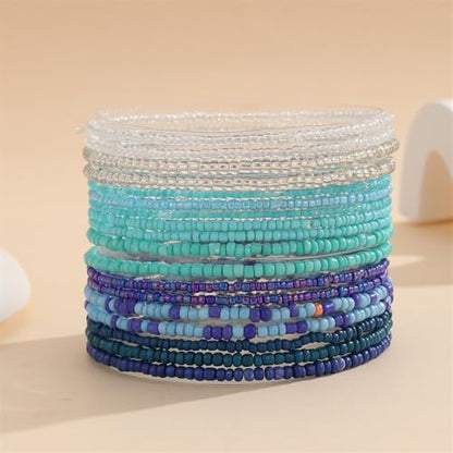 18Pcs Boho Stackable Beaded Bracelets for Women Colorful Handmade Multilayered Rice Beads Anklets Set Summer Beach Bohemian Jewelry Gift - color: Style 1 Blue