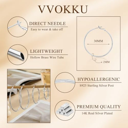 2MM S925 Sterling Silver Hoop Earrings Thin Gold Large Hoop Earring Lightweight Hypoallergenic Big Silver Thin Hoops Earring Gold Hoops Earrings for Women 30/40/50/60 MM - color: 30mm-Silver