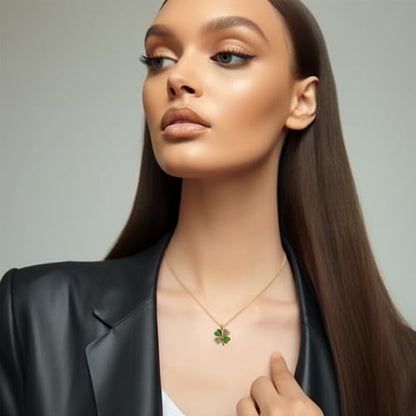 Jean Beau Dainty Pendant Necklaces for Women, Cute Chain Necklace Jewelry Gift - color: Green CZ Clover