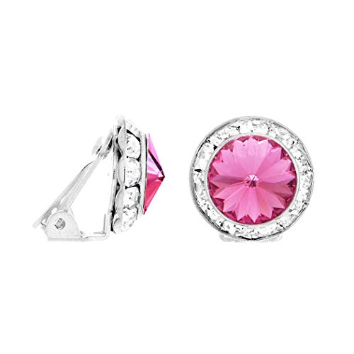 Rosemarie & Jubalee Women's Timeless Classic Statement Clip On Halo Earrings Made With Premium Crystals - color: 15mm, Rose Pink Silver Tone