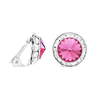 Rosemarie & Jubalee Women's Timeless Classic Statement Clip On Halo Earrings Made With Premium Crystals - color: 15mm, Rose Pink Silver Tone