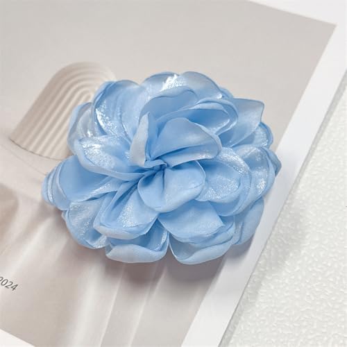9cm Wedding Fabric Flower Brooch Pin Hair Clip for Women Men Elegant Big Camellia Rose Floral Brooches Lapel Pins Dainty Holiday Party Costume Dress Accessories Jewelry - color: Blue