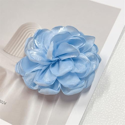 9cm Wedding Fabric Flower Brooch Pin Hair Clip for Women Men Elegant Big Camellia Rose Floral Brooches Lapel Pins Dainty Holiday Party Costume Dress Accessories Jewelry - color: Blue