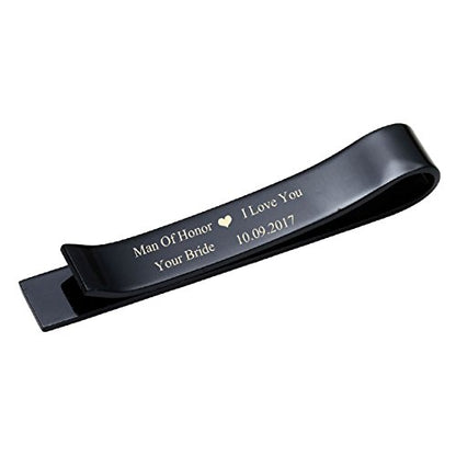 Zysta Free Engraving - Personalized Custom Mens High Polished Stainless Steel Mens Tie Bar Clip for Regular Ties + Gift Box - color: Black