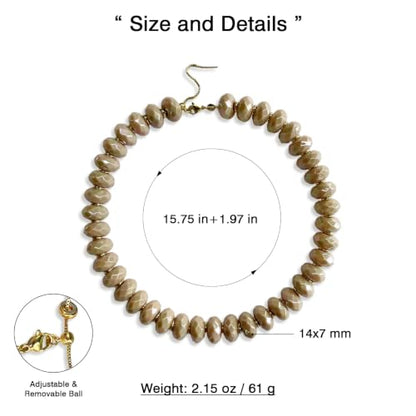Colorful Chunky Acrylic Beaded Choker Necklaces for Women | Multicolor Faceted Beads, Sturdy Metal Chain, Adjustable Detachable, Lightweight, Summer Boho, Sparkly Statement Jewelry Gift - color: Light Brown