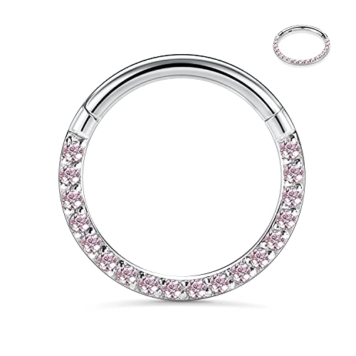GAGABODY Septum Ring 16 Gauge Earrings Daith Jewelry Surgical Steel Hinged Nose Rings Nose Hoop Cartlidge Earring Hoop Helix Rook Piercing Jewelry - color: Style1:1pc Silver-Pink CZ