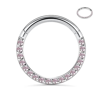 GAGABODY Septum Ring 16 Gauge Earrings Daith Jewelry Surgical Steel Hinged Nose Rings Nose Hoop Cartlidge Earring Hoop Helix Rook Piercing Jewelry - color: Style1:1pc Silver-Pink CZ