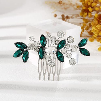 Catery Rhinestone Bride Wedding Hair Comb Green Caystal Side Comb Bridal Hair Piece Headpiece Bridesmaid Head Jewelry Hair Accessories for Women and Girls (Green) - color: Green