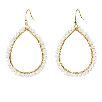 Boho Beads Teardrop Earrings Dangling Gold Hoop Earrings for Women - color: White