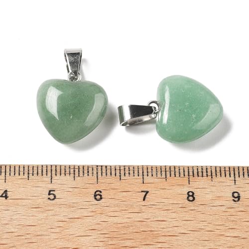10Pcs Heart Stone Charm Pendants Natural Green Aventurine Gemstone Pendants with Platinum Brass Loops for DIY Necklace Keychains Earring Crafts Supplies - color: Green Aventurine