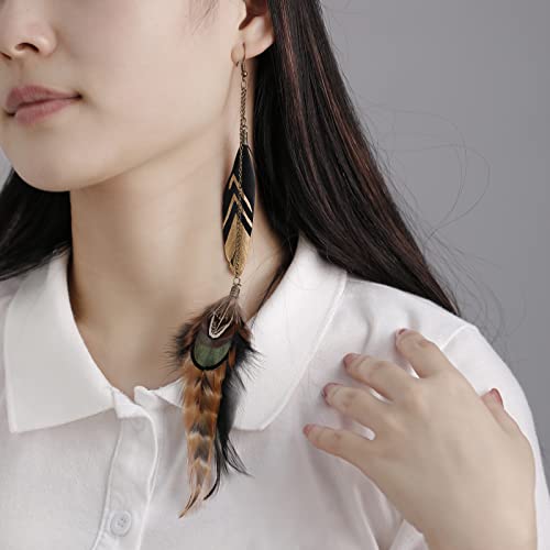 RUOFFETA Long Feather Earrings for Women, Boho Bohemian Earrings Multicolor Tassel Handmade Feather Earrings for Women Dangling - style: Style K