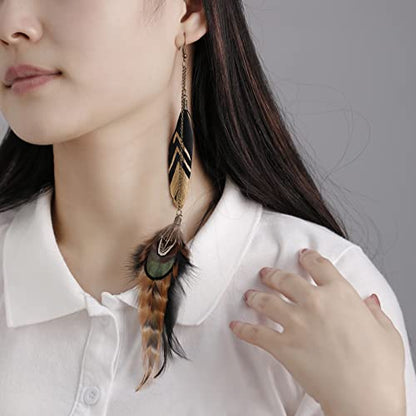 RUOFFETA Long Feather Earrings for Women, Boho Bohemian Earrings Multicolor Tassel Handmade Feather Earrings for Women Dangling - style: Style K
