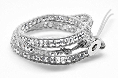 Crystals Wrap Bracelet Genuine Leather Handmade 5 Multilayer 4mm Beads Woven Bangle