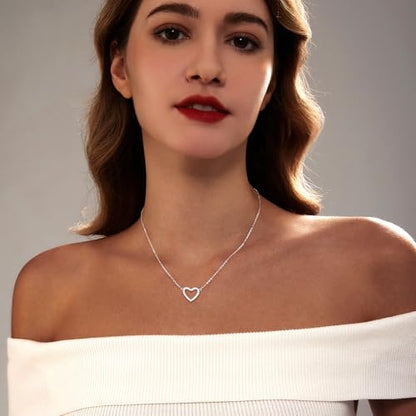 Zeffy Dainty Gold Heart Necklace for Women Trendy 14K Gold/Silver Plate Cute Heart Pendant Choker Necklaces Gold Love Heart Chain Necklace for Women Dainty Gold Jewelry Gifts for Women - style: CZ Open Heart Necklace-Silver