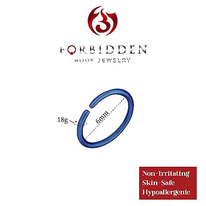 Forbidden Body Jewelry 18G Surgical Steel IP Plated Seamless Nose Ring & Cartilage Hoop with Comfort Round Ends (Sold Individually) - style: 18G 6mm Blue