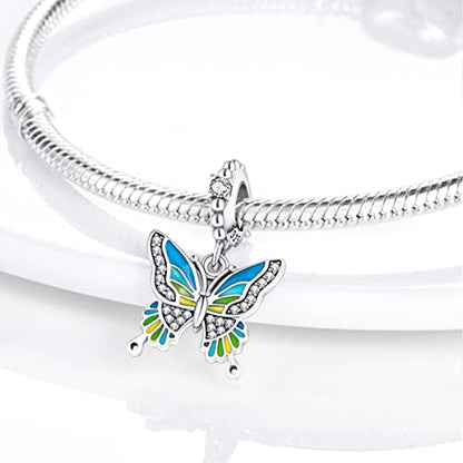 MULA 925 Sterling Silver Charms for Bracelets and Necklace Family Pendants | Airplane Travel Dangle Beads Family Tree Jewelry Charms for Women - color: Blue Butterfly Charm