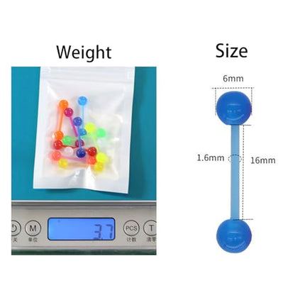 FORUBUS Colorful Tongue Rings Nipple Rings for Women Body Piercing Jewelry 14G 16mm Pierced Barbells Body Jewelry 50Pcs/30Pcs/20Pcs Pack - color: E-10pcs glow