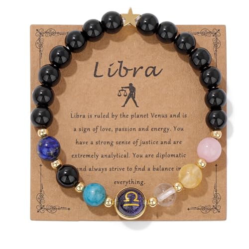 Zodiac Bracelets for Women 12 Constellations Healing Crystal Stone Beads Bracelet Birthday Zodiac Gifts Horoscope Spiritual Bracelet - color: Libra
