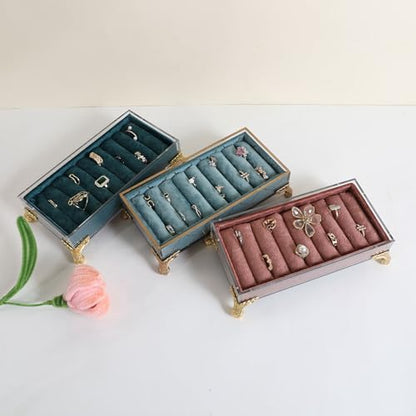 velvet slots Ring holder for jewelry organizer, Earring ring display stand for selling, felt ring jewelry holder tray showcase【Velvet slots Ring Holder-Light blue】 - color: Light blue