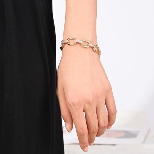 14K Gold & Silver Plated Lightweight Link Bracelet for Women | Stackable Bracelets ,14K Gold Plated Bracelets with CZ,Lightweight Trendy Chain Bracelet Jewelry Gift - style: CZ link
